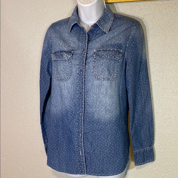 Johnny Was 3J Workshop Blue Long Sleeve Boxy Button Down with Stars - Picture 6 of 6